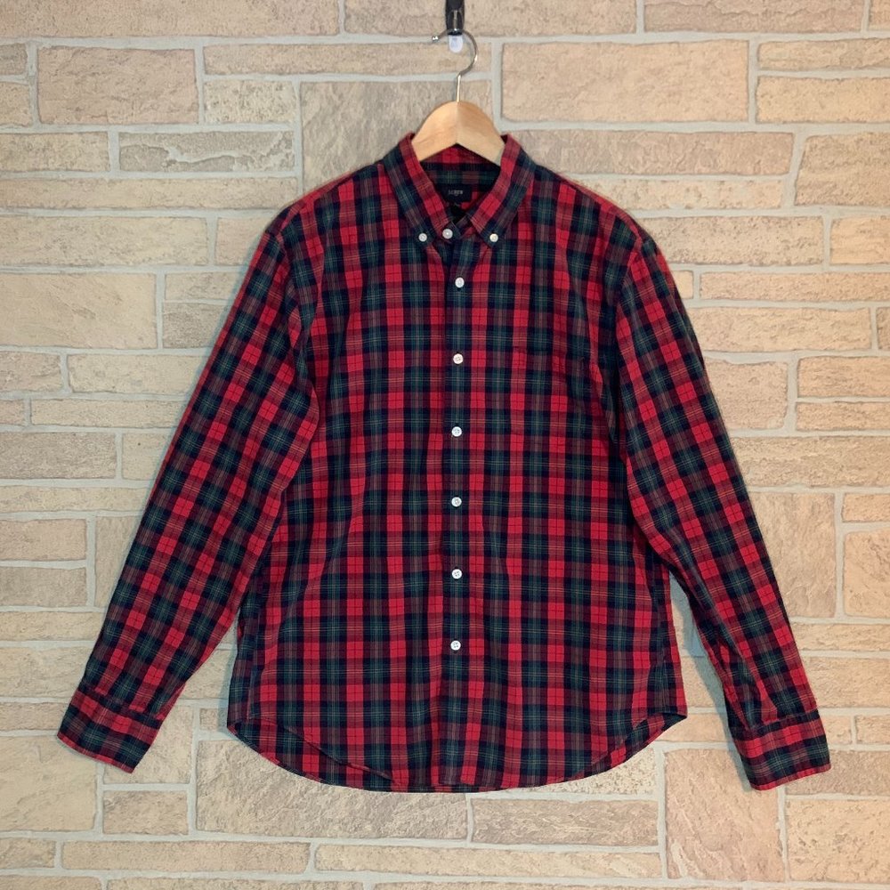 J. Crew Red Green Plaid Button Down Shirt Large